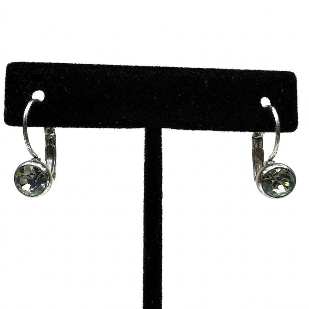 Elegant Silver Tone Mint Green Faceted Stone Earrings Leverback Backing